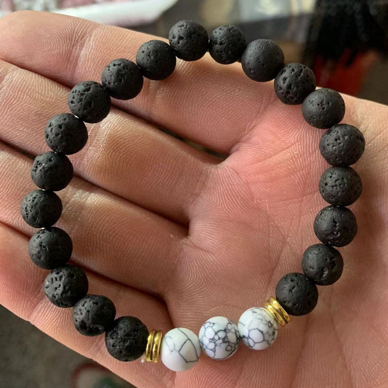 Unisex Volcanic Rock Bracelet With Wooden Beads Geometric Round Natural Stone Jewelry For Men And Women Casual