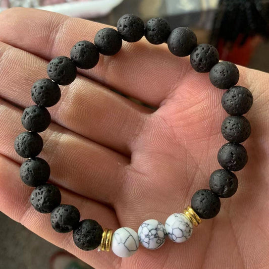 Unisex Volcanic Rock Bracelet With Wooden Beads Geometric Round Natural Stone Jewelry For Men And Women Casual