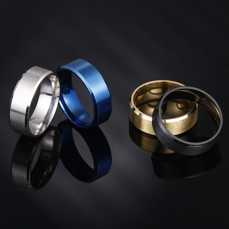 Unisex Stainless Steel Ring With Matte Geometric Design 8mm Electroplated Finish In Matte Blue Black Silver Gold