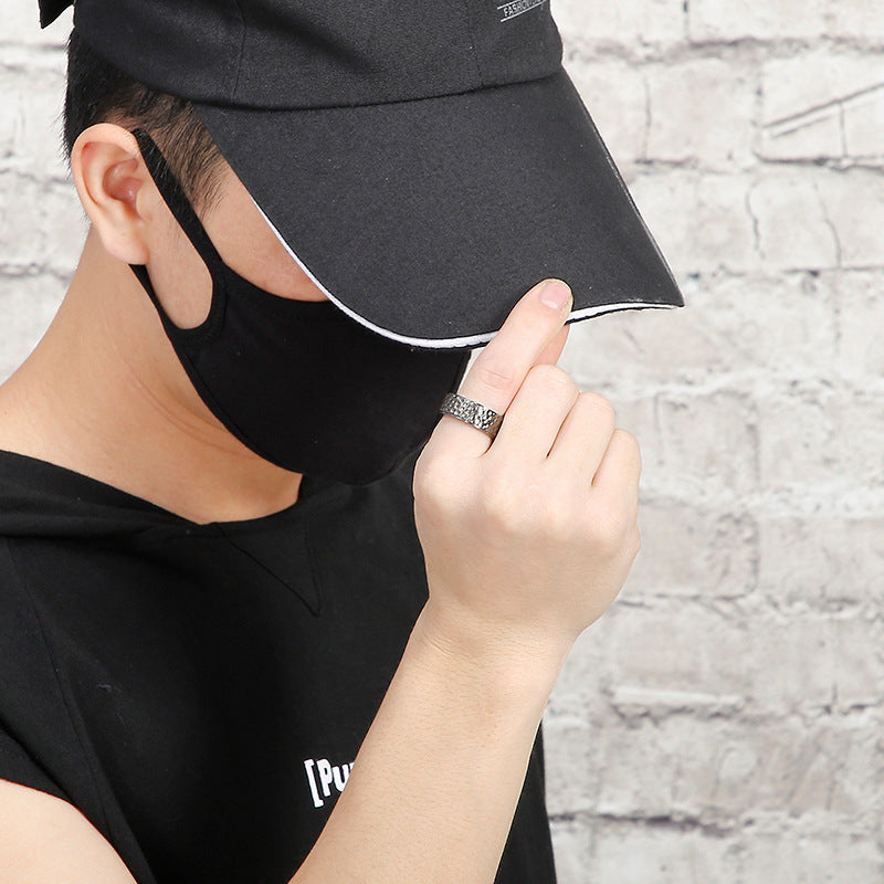 Mens Titanium Steel Hammered Ring Geometric Vintage Punk Style Fashion Accessory Ideal Gift Travel And Commemoration