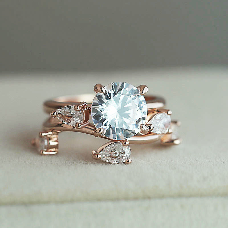 Leaf Shaped Zircon Ring Rose Gold Plated Copper Jewelry Elegant Statement Ring For Women Size No 6 To No 10 Ring