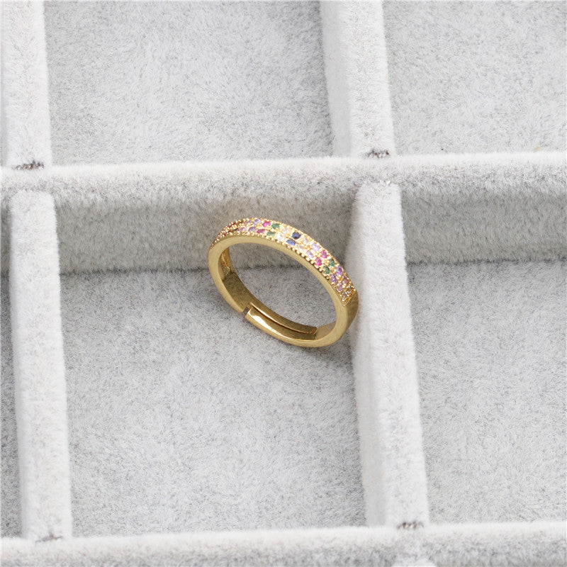 Adjustable Copper Gemstone Eye Ring with Zircon Inlay Opening Design Unisex Fashion Jewelry Durable Everyday Wear