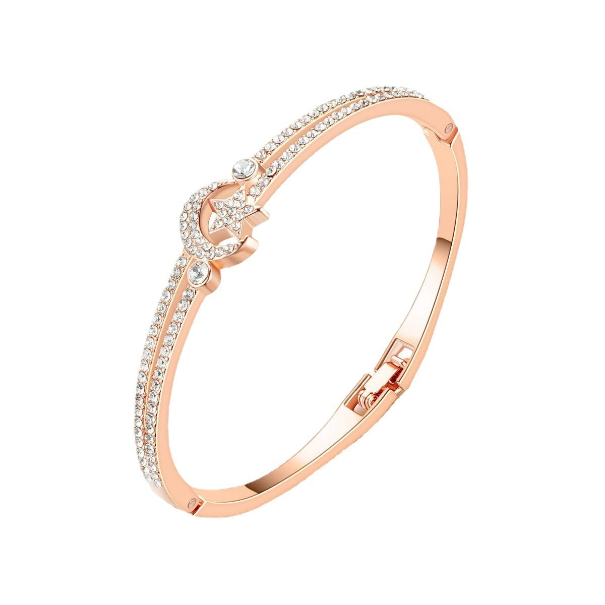 Celestial Moon Star Rhinestone Bracelet Alloy Jewelry Gift For Women And Girls Sparkling Accessory Gold Silver Gold