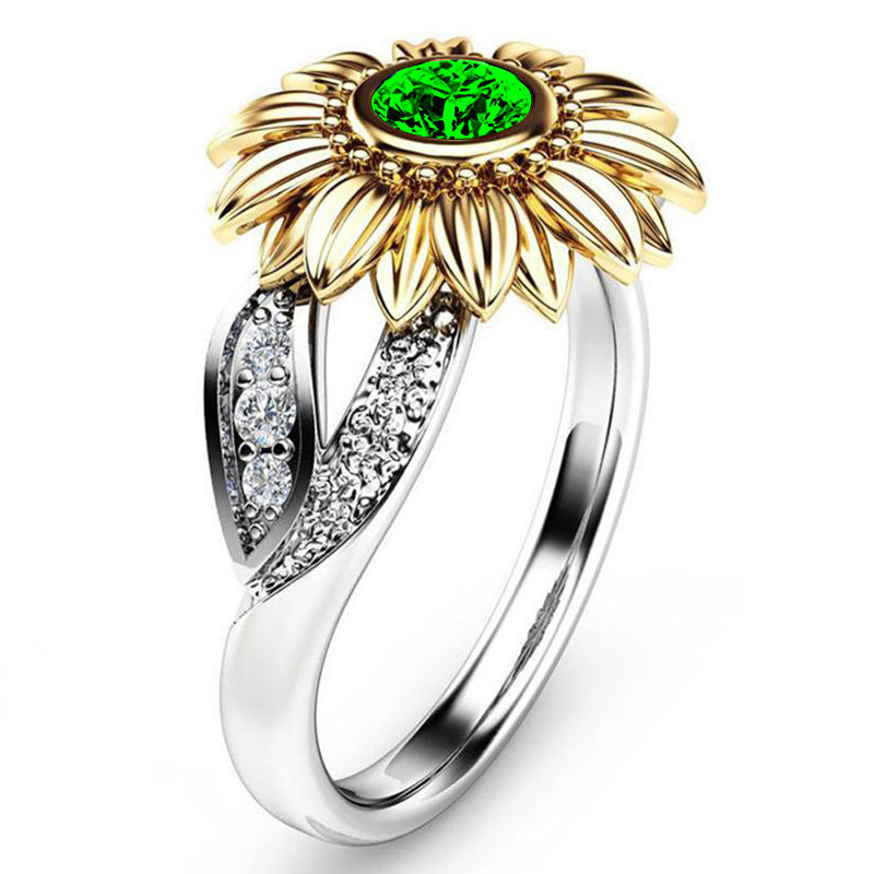 Womens 18K Gold Plated Chrysanthemum Sunflower Ring Copper Tone Fashion Jewelry Gift For Her Elegant Accessory