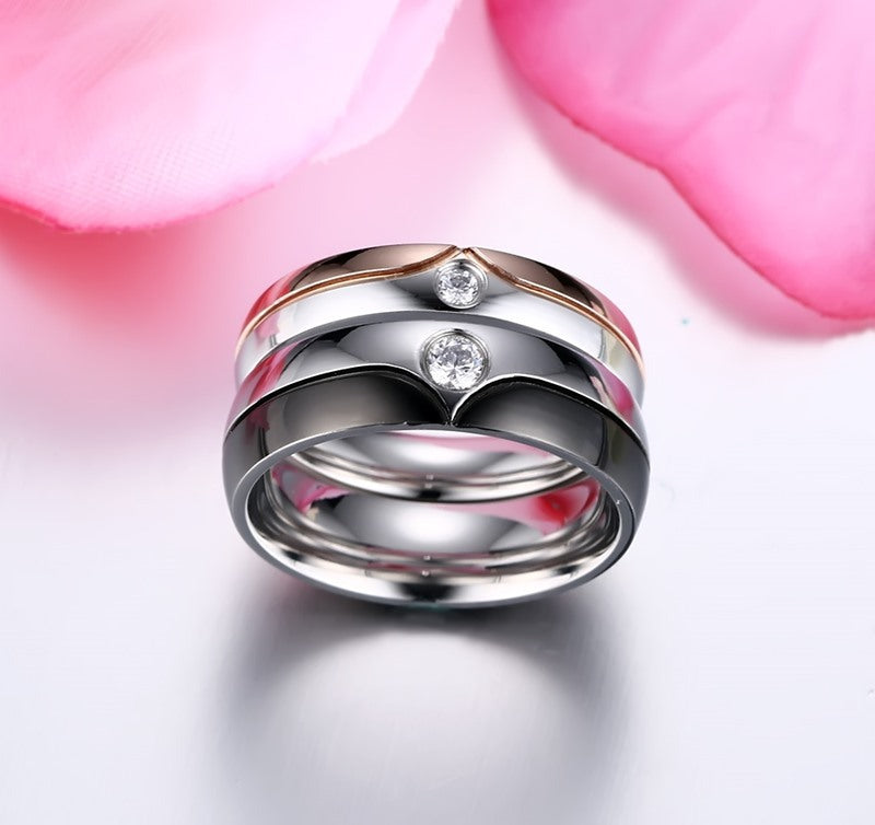 Stainless Steel Couple Ring Geometric Design Korean Style Wedding Gift Set for Partners for Modern Style Looks