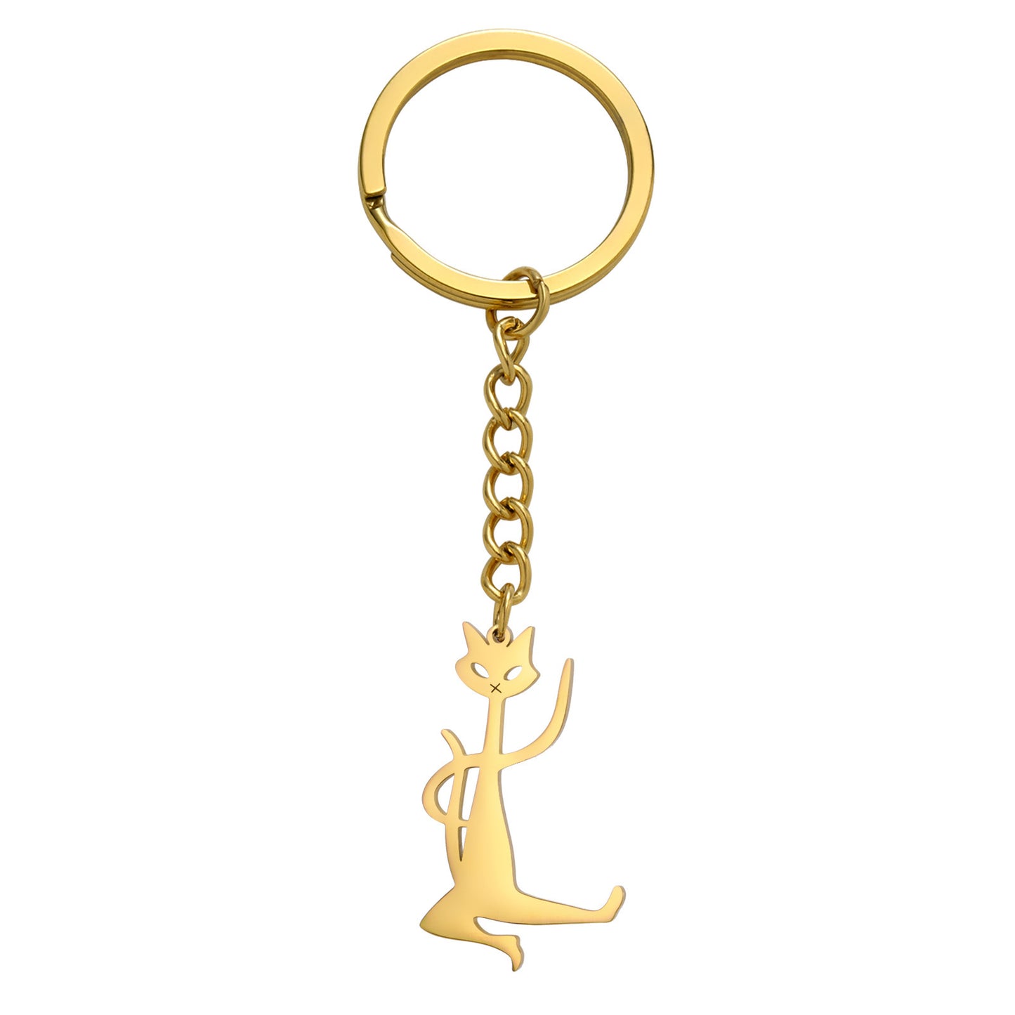 Womens Animal Keychain Titanium Steel Rectangular KittenPet Cat Shape Key Ring Fashion Accessory Durable Steel