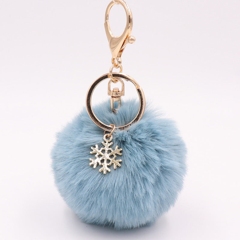 Plush Snowflake Keychain Winter Holiday Decoration Bag Pendant Alloy Keyring Fluffy Snow Ball Charm Gift Ideas