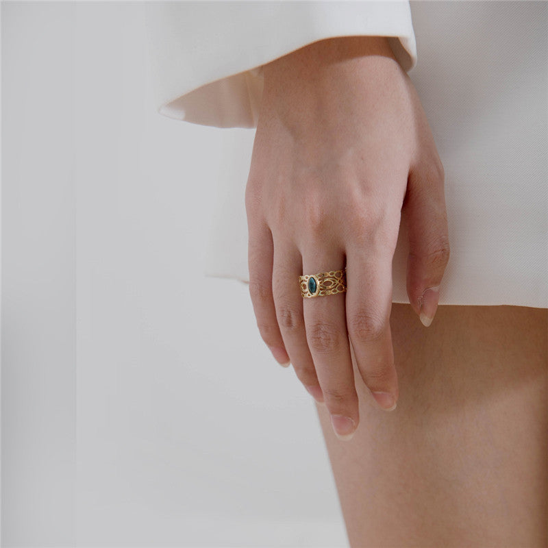 Unisex Stainless Steel Turquoise Inlaid Ring Geometric Retro Style European American Fashion Jewelry Statement Piece