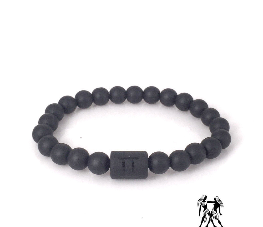 Unisex Beaded Bracelet Frosted Black Onyx Stone With Geometric Pattern 8mm Beads 19cm Length Jewelry For Men And Women