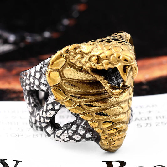 Men Titanium Steel Cobra Ring Bold Statement Jewelry