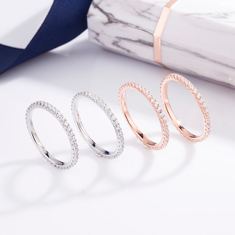 Womens 925 Sterling Silver Ring With Micro Inlaid Diamond White Gold Rose Gold Finishes Anniversary Engagement