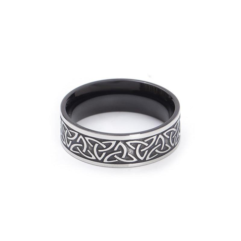 Mens Nordic Titanium Steel Viking Ring Geometric Band Electroplated Fashion Jewelry Statement Black Color Size