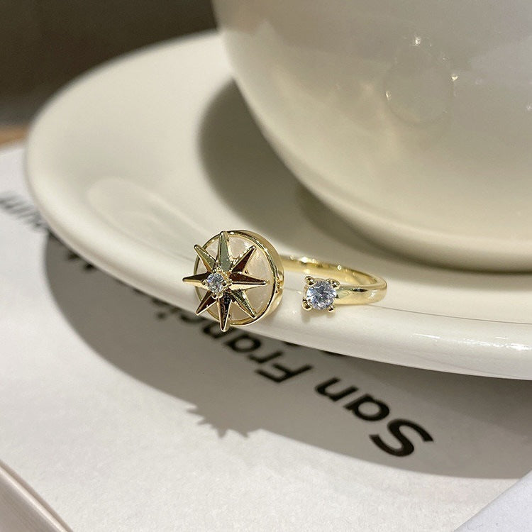 Rotating Mansard Ring Rotatable Double Resin Zircon Ring Gold Tone Alloy Jewelry Handcrafted Statement Accessory