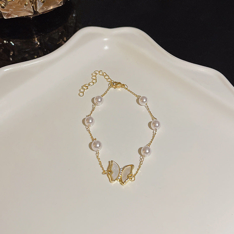 Womens Copper Bracelet With Zircon Flower Pearl Elegant Electroplated Bracelet Affordable Jewelry Gift For Her