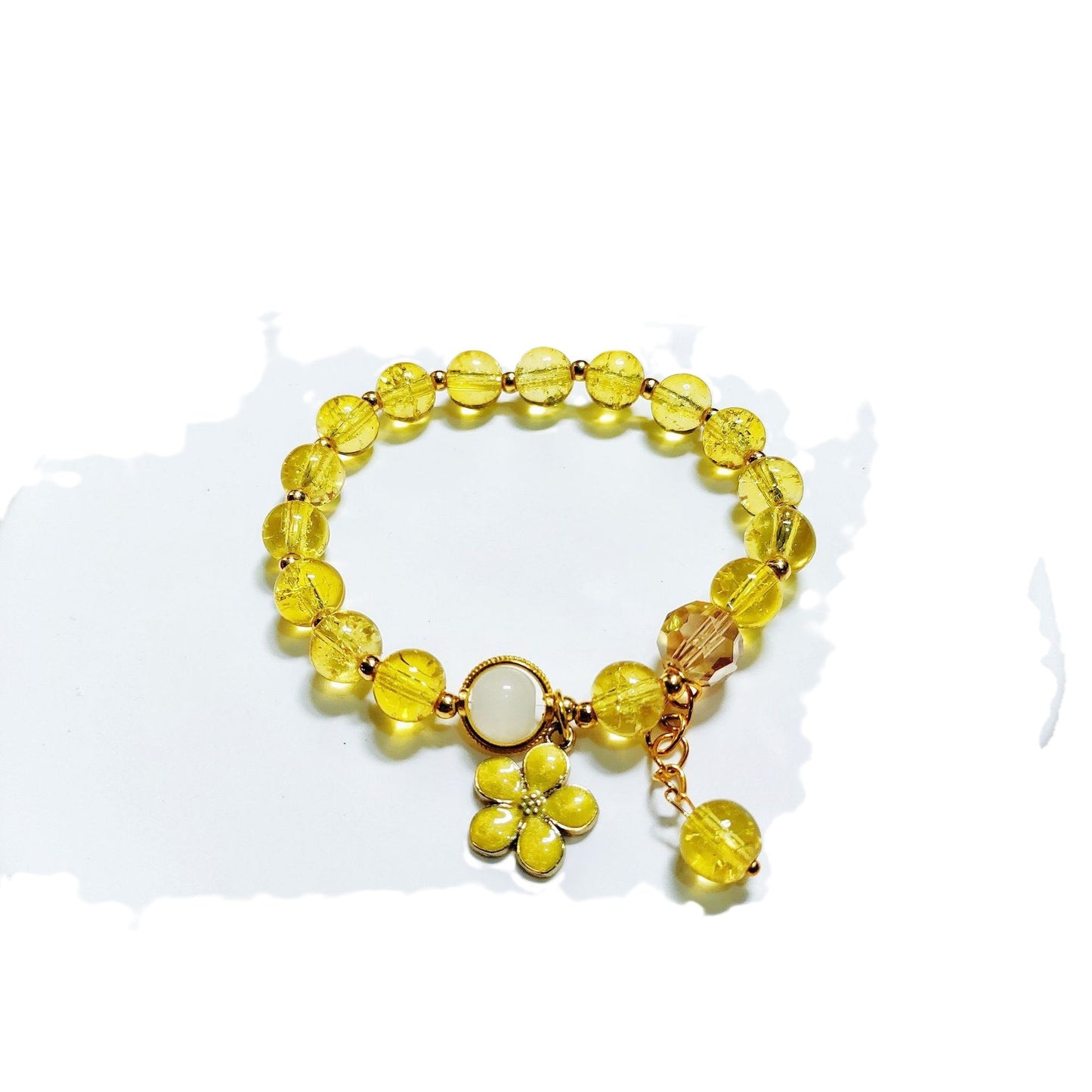 Unisex Glass Flower Bracelet With Tassel Beaded Accent Floral Design Cute Fun Jewelry Travel Keepsake For Everyday Use