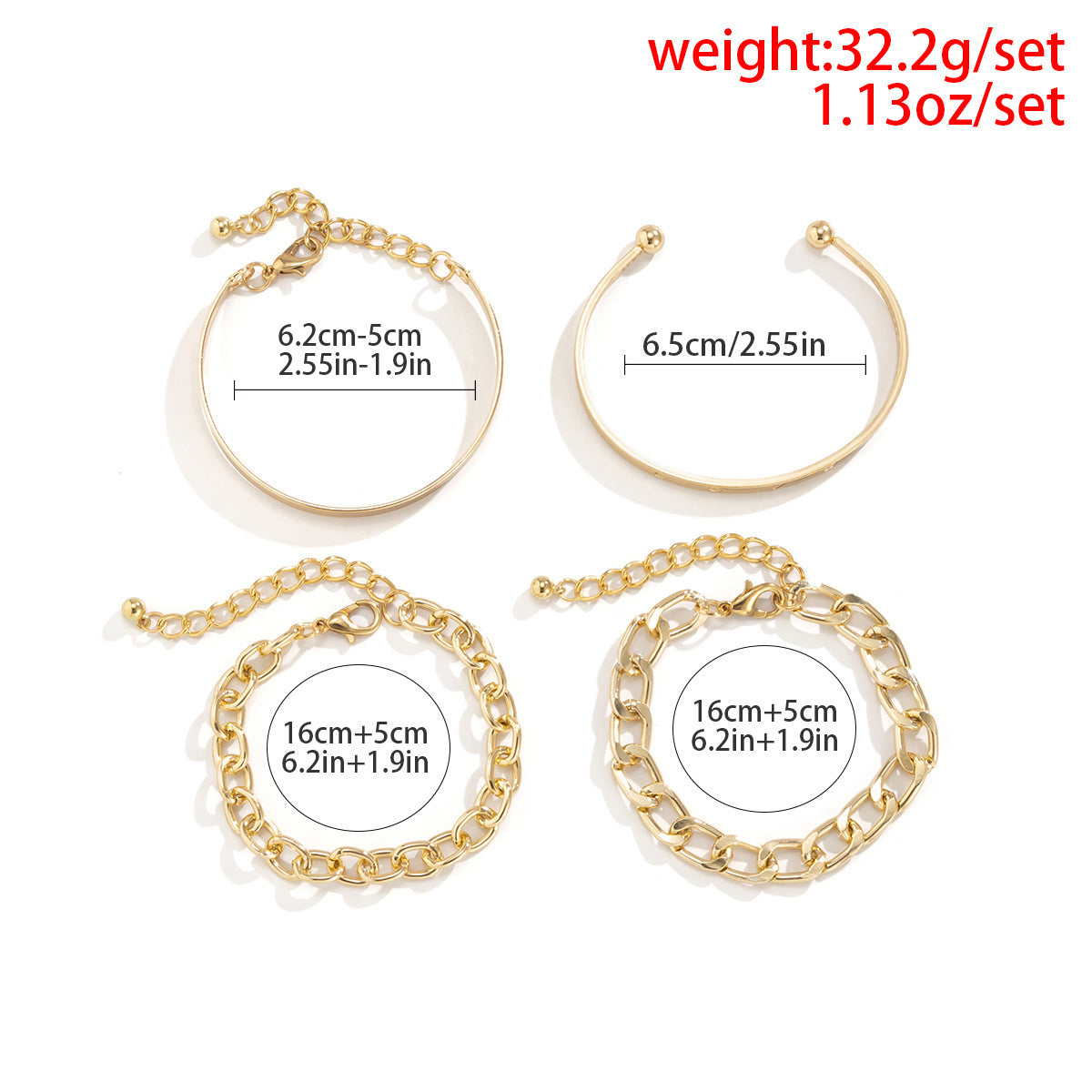 Womens C Shaped Bracelet Set Hollow Chain Alloy Electroplated Finish Gold And White Fashion Bangle Daily Style