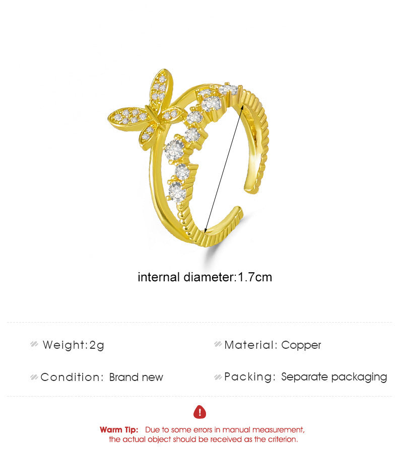 Womens Butterfly Ring Exquisite Alloy Ring With Micro-Encrusted Zircon Animal Zodiac Ring Fashion Jewelry Gift