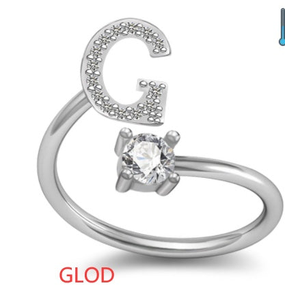 Womens Initial Rings Adjustable Copper Letter Ring With Sterling Silver Gem Inlay Fine European Jewelry A to Z