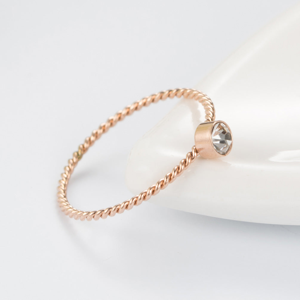 Rose Gold Diamond Twist Ring For Women Titanium Steel Band