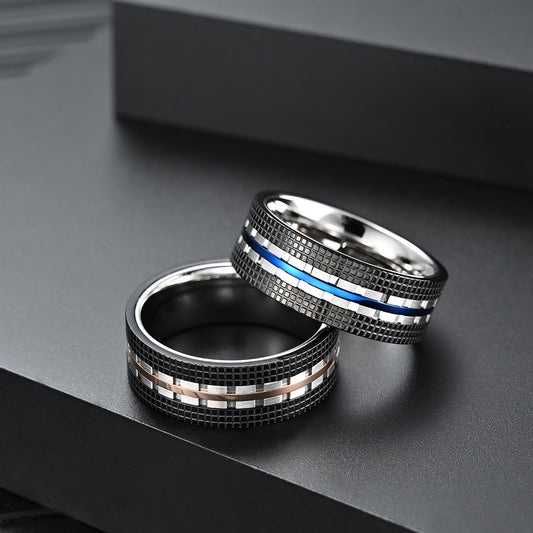Men's Two Tone Stainless Steel Ring Atmospheric Combination Plated Ring Simple Stylish Band Ring for Men Blue and Rose Gold Jewelry Gift