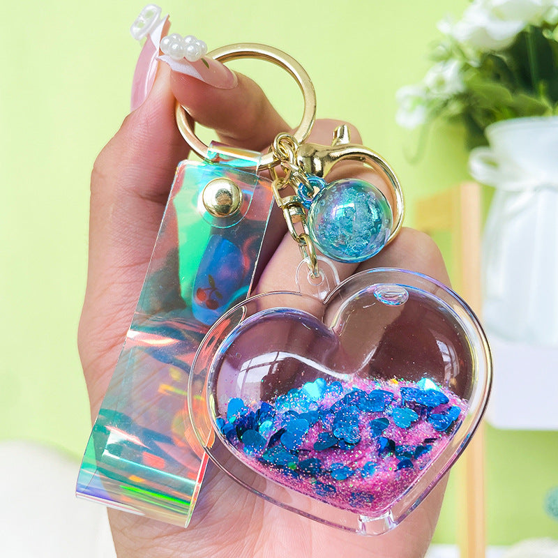 Acrylic Quicksand Heart Keychain Liquid Filled Key Chain Fashion Accessories Colorful Keyring Decoration Gifts