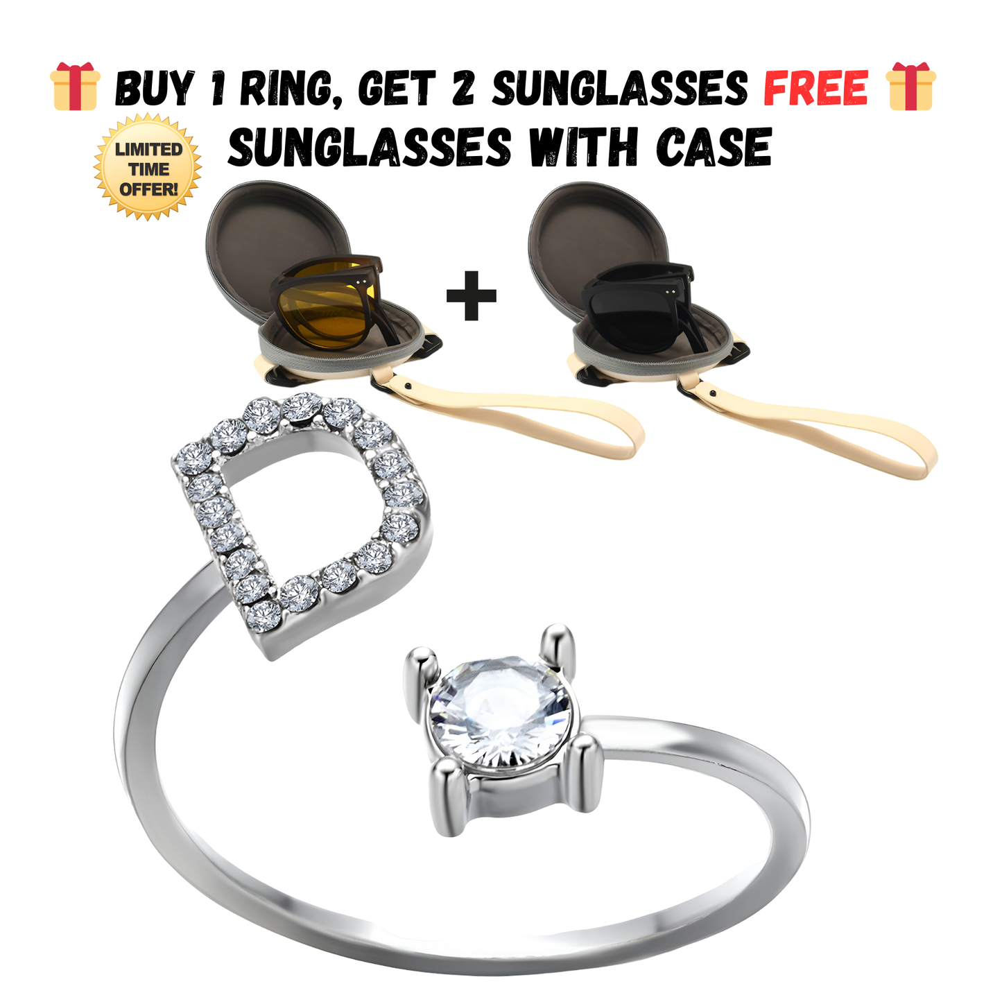 Adjustable Letter Zircon Ring with Alphabet Initials A Z Copper Alloy Jewelry Gift for Women Elegant Gift Idea