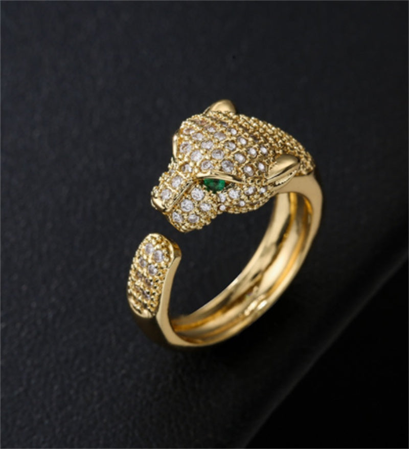 Leopard Zircon Open Ring Gold Plated Copper Brass Adjustable Dainty Fashion Jewelry For Women For Simple Style
