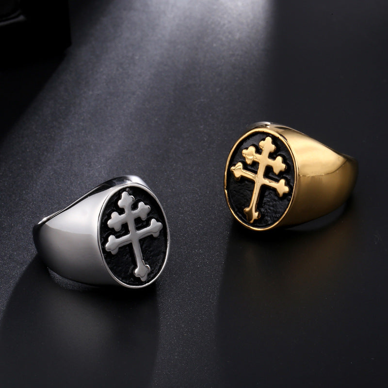 Cross stainless steel ring