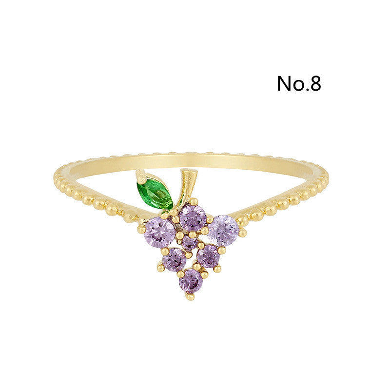 Tropical Fruit Ring Copper Zircon Fruit Shape Jewelry Womens No7 Holiday Gift Gold Plated Inlay For Daily Wear