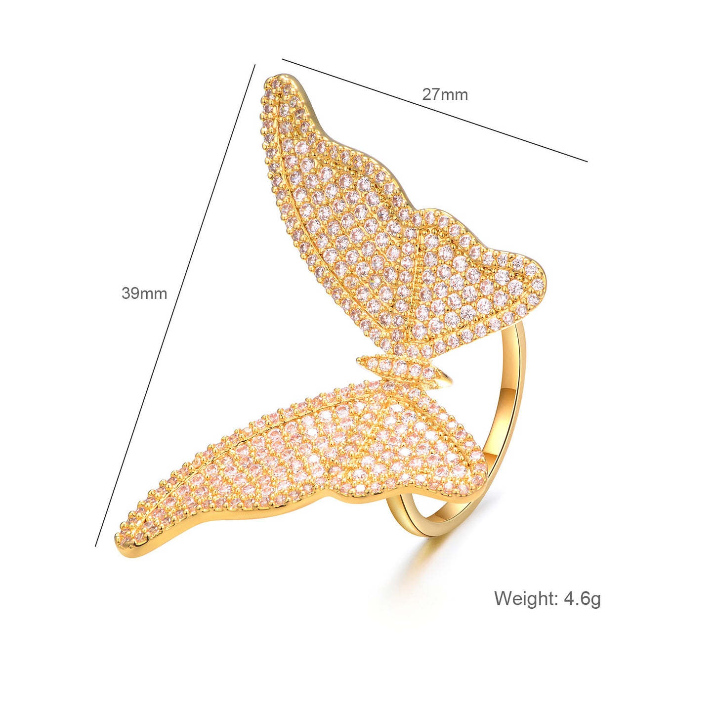 Butterfly Copper Ring With Zircon Inlaid Korean Fashion Jewelry Gift For Her Individually Packed Ring Daily Wear