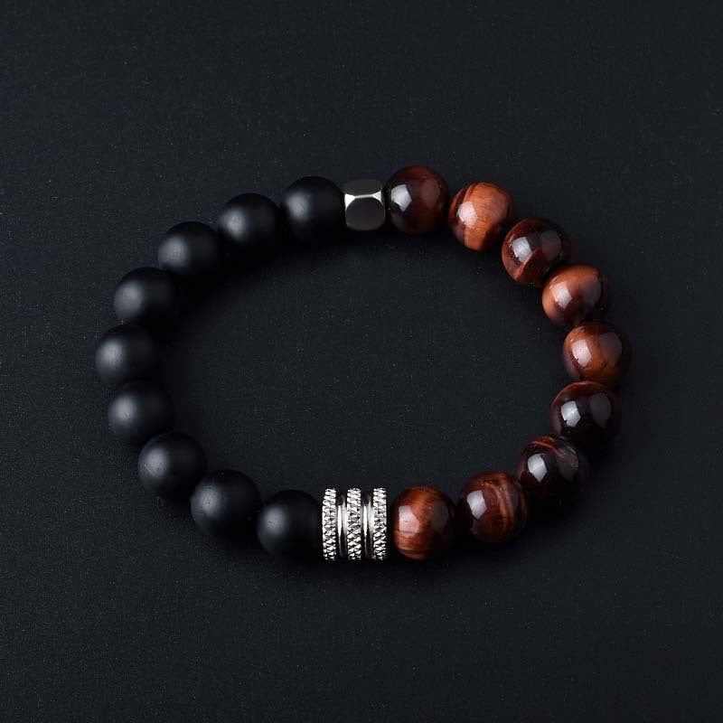 Mens Two Tone Stainless Steel Bracelet With Volcanic Tiger Eye Titanium Steel Geometric Design For Him Jewelry Gift