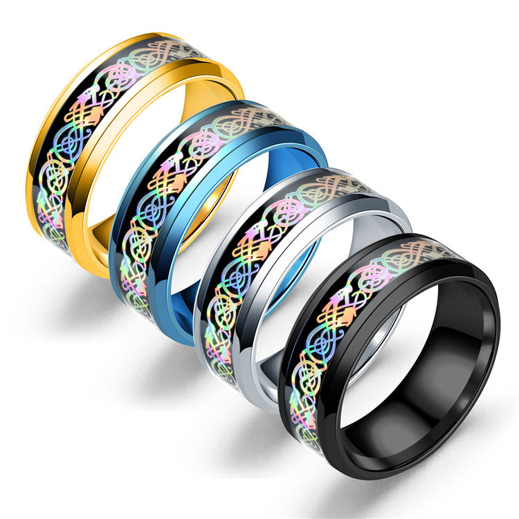 Rainbow Dragon Tattoo Ring Four Color Choices Sizes 6 7 8 9 10 11 12 13 Unisex Fashion Jewelry Gift Idea For Collectors