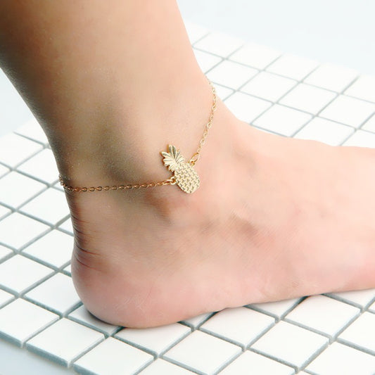 Womens Gold Plated Anklet With Hollow 3D Pineapple Charm Fruit Design Fashion Foot Jewelry Delicate Ankle Bracelet