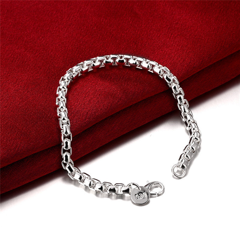 Womens Checkered Silver Tone Bracelet 925 Sterling Silver Plated Copper Lightweight Jewelry for Girls Gift Box