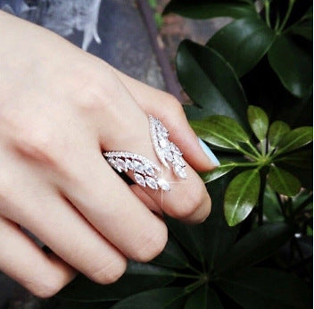 Womens Angel Wing Ring Alloy Electroplated Gemstone Inlaid Elegant Fashion Jewelry Gift For Her Rose Gold Tone Luxe