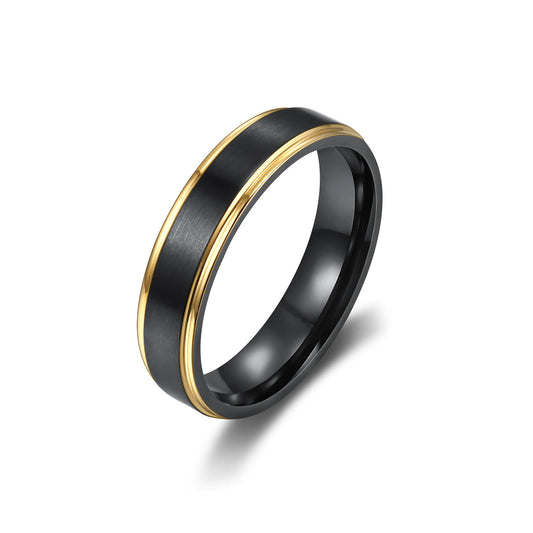 Mens Titanium Steel Ring Black Gold Geometric Design Durable Modern Anniversary Gift Jewelry For Everyday Wear