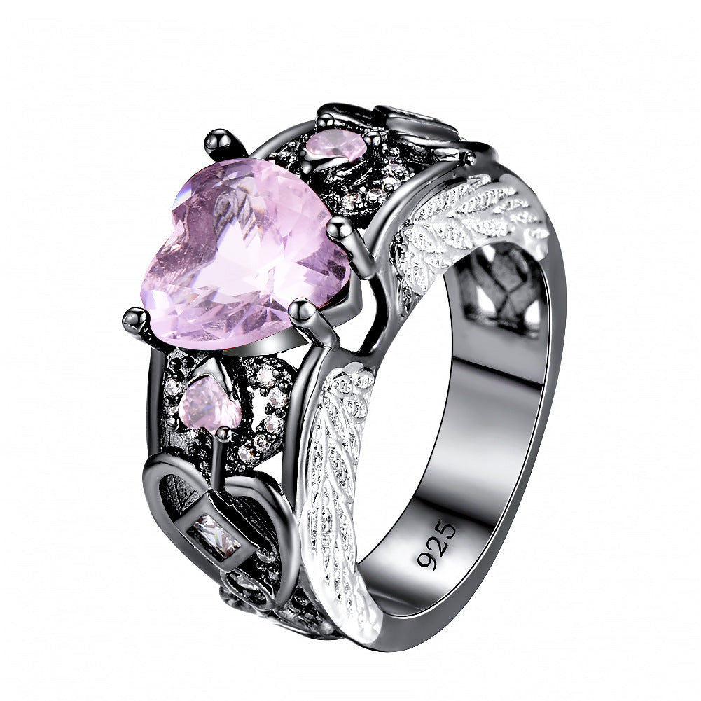 Black gold peach heart white Orpel angel wings ring