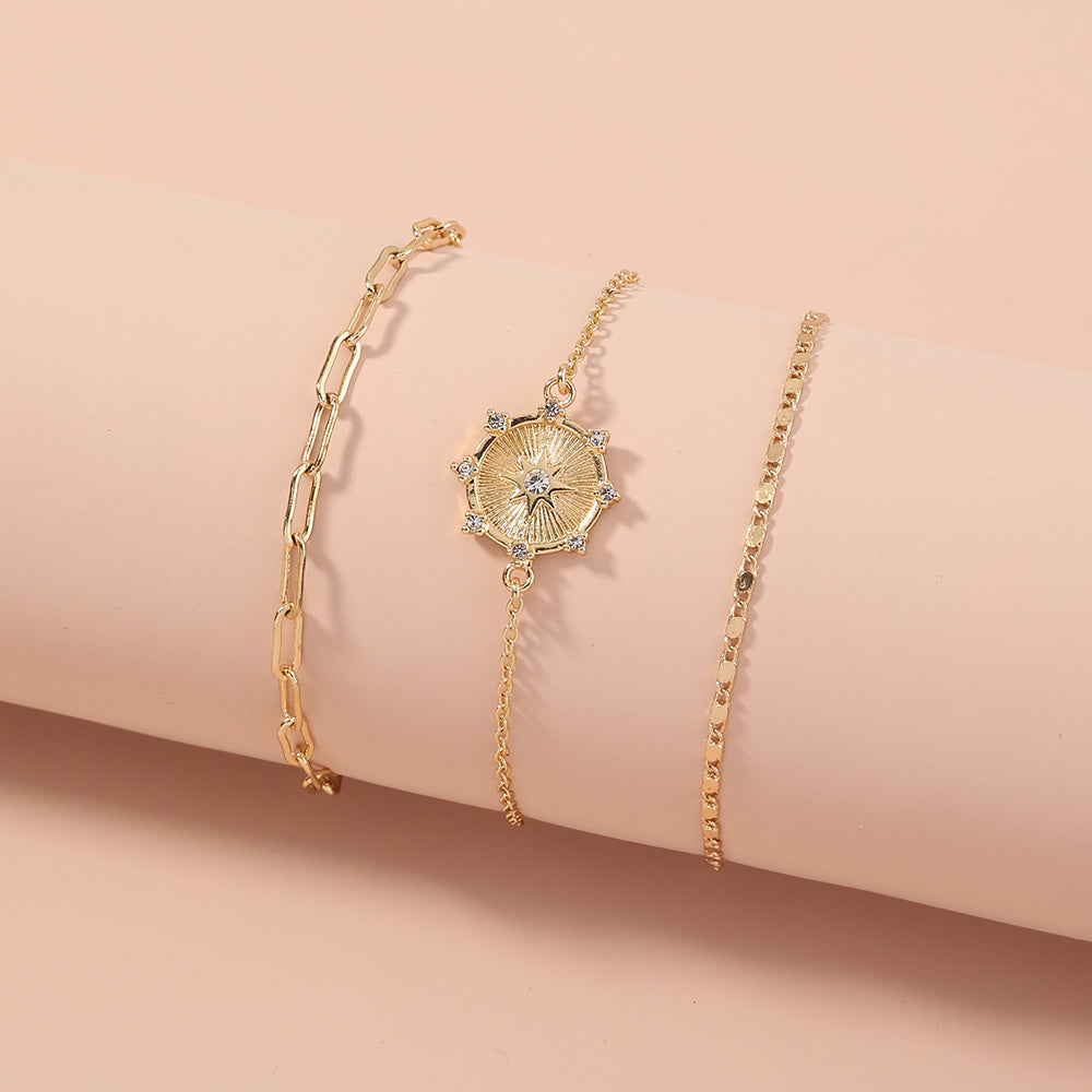 Womens Layered Bracelet With Star Diamond Tag And Lattice Chain Europe Inspired Zinc Alloy Copper Jewelry Elegant