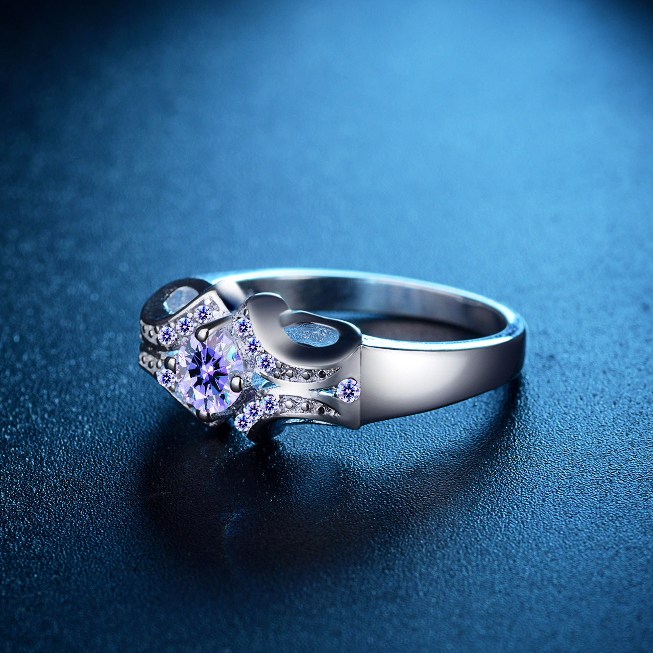 Womens Double Ring Micro Inlaid Purple Crystal Rhombus Ring With Artificial Gemstones Fashion Jewelry Gift For Her