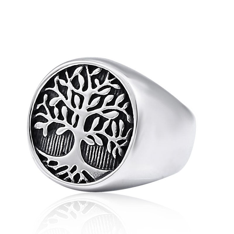 Titanium Steel Tree Of Life Ring Retro Fashion Man Stainless Steel Ring