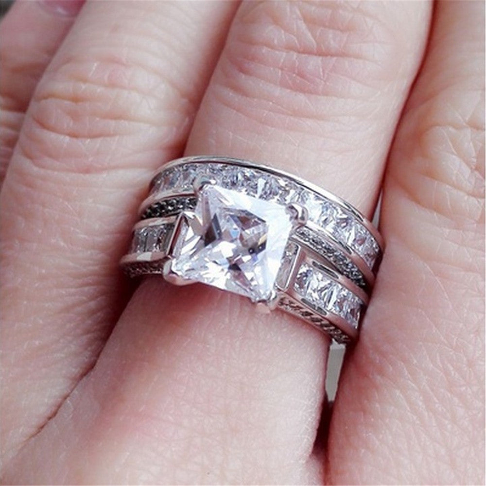 New Style Charm Couple Rings His Her Silver Color Princess Cut CZ Anniversary Promise Wedding Engagement Rings