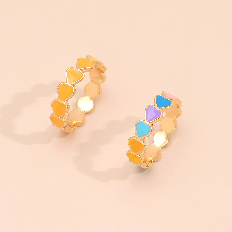 Womens Golden Alloy Ring Set Korean Trendy Lightweight Jewelry Dripping Oil Color Design Gift For Ladies Gifts