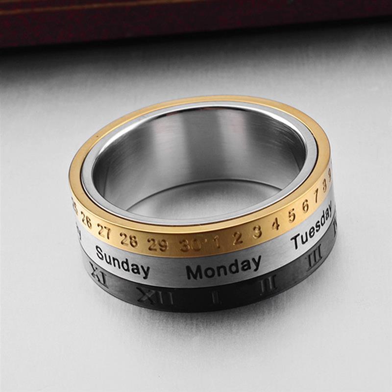Mens Titanium Steel Ring Geometric Design Electroplated Finish Durable Everyday Fashion Jewelry Band Daily Use
