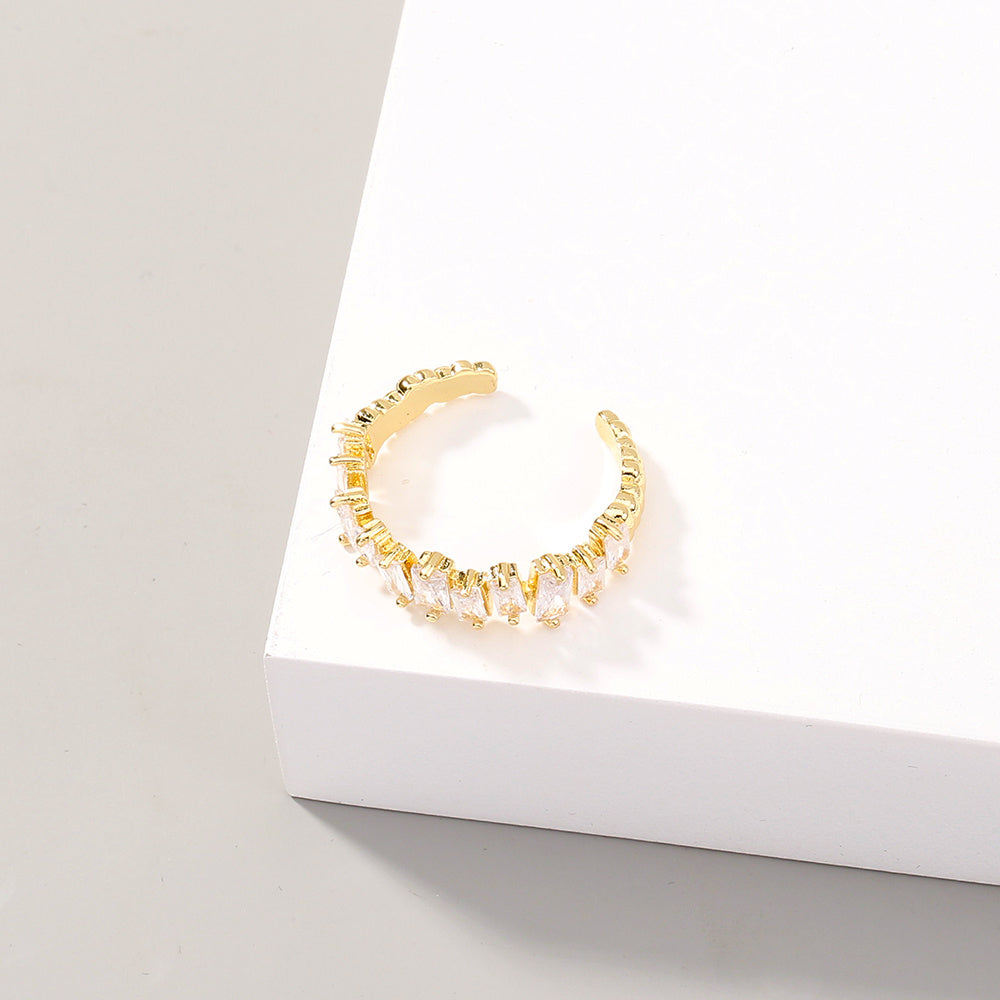 Adjustable Geometric Zircon Inlaid Copper Ring Irregular Design And Electroplated Finish European Style Bold Statement