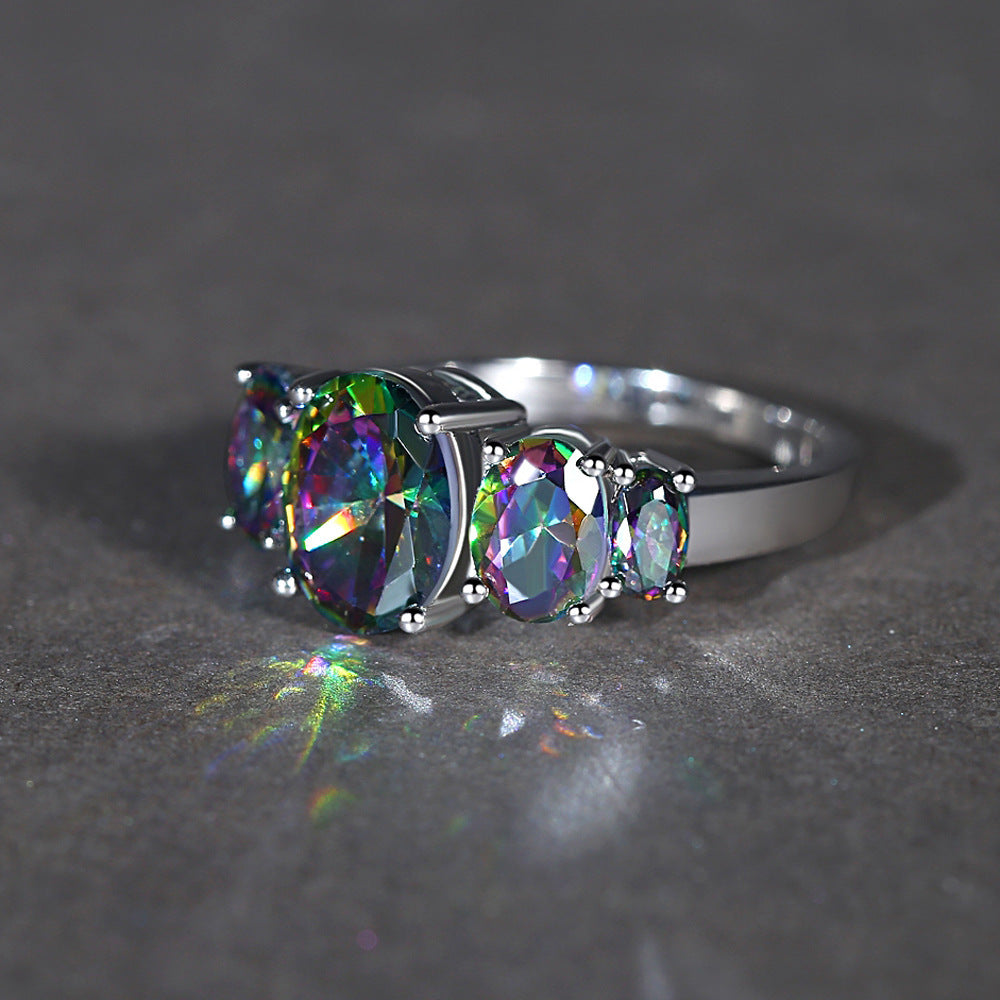 Simple Color Oval Couple Ring Stainless Steel Electroplated Jewelry Gift for Couples and Lovers Everyday Wear