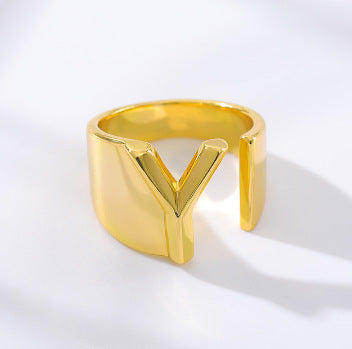 Women's Initial Letter Ring Wide Band Alphabet Copper Electroplated Personalized Statement Jewelry Gift Online
