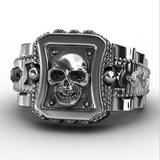 Mens Diamond Skull Ring Punk Hip Hop Alloyed Plated Jewelry Statement Piece Durable Accessory for Street Style