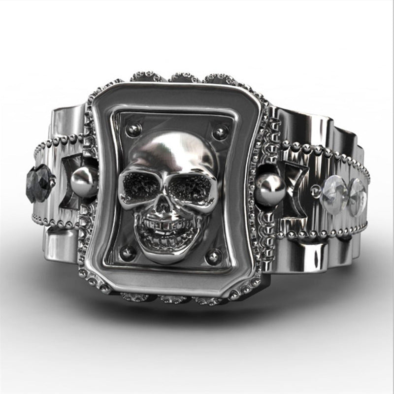 Mens Diamond Skull Ring Punk Hip Hop Alloyed Plated Jewelry Statement Piece Durable Accessory for Street Style