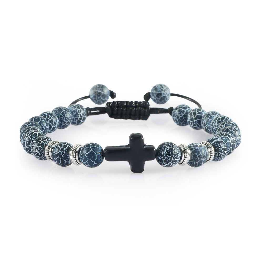 Unisex Woven Stone Bracelet With Cross Adjustable Bohemian European American Style Gift For Men Women Fashion Accessory