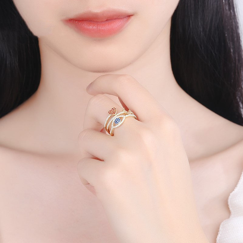 Devils Eye Moon Heart Silver Gold Geometric Ring Fashionable Simple Jewelry For Women And Girls Elegant Design